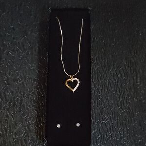 Elegant Gold Heart Pendant Necklace with Earrings
